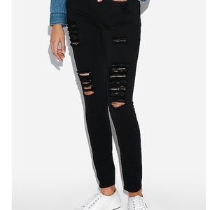 Express black ripped mid rise jean leggings 8L